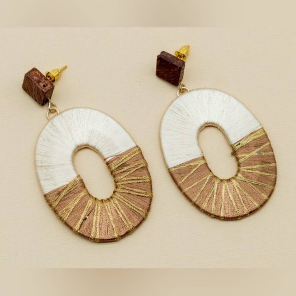 Panacea‎ Metallic Silk Wrapped Oval Color Block Earrings